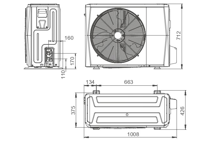 Medidas de la Unidad Exterior de la Bomba de Calor Aerotermia FERROLI OMNIA S 3.2 4-6